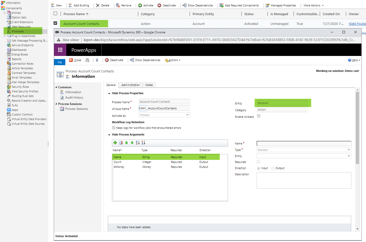 action parameters